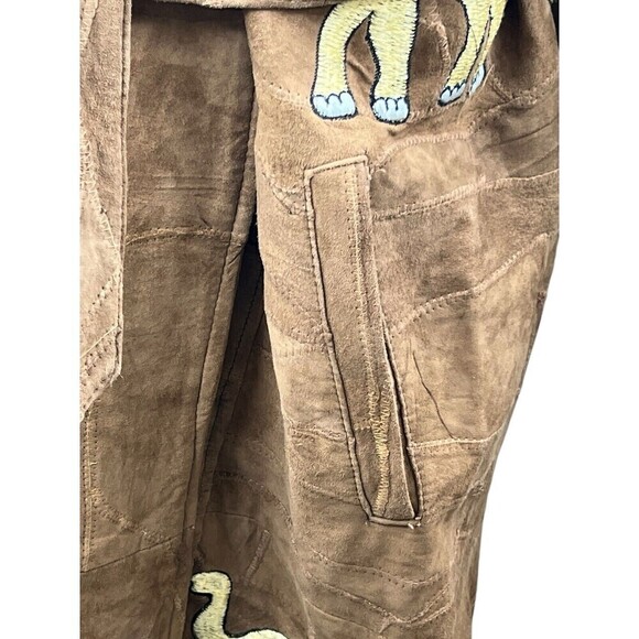 The African Star Long Suede Leather Coat Belted Embroidered Elephants XL Vintage - Picture 7 of 16